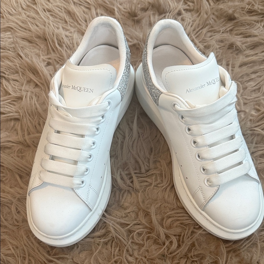 Alexander McQueen White and Silver Sneakers
